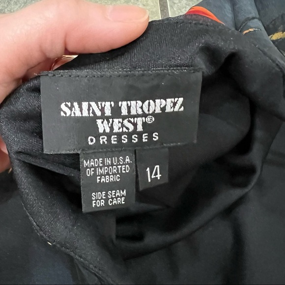 St Tropez West Dress 14 Black Red Floral Spagetti Shift Midi VTG 90s Y2K Goth - Picture 6 of 11